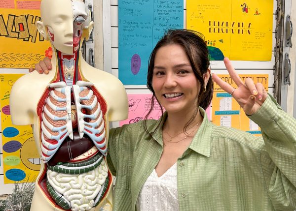 Ms. Chloe Sato teaches Freshman biology and integrated science. She has tons of fun science props in her class, including this model, donated by HOSA teacher, Mr. Audie Kimura. 